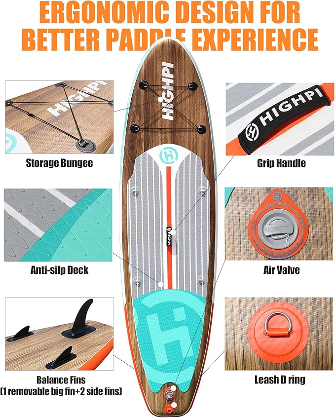 Highpi Inflatable Stand Up Paddle Board for Youth and Adults – Wide Sup with Premium Accessories, Blow Up Paddleboard for Surfing, Fishing, Yoga & More