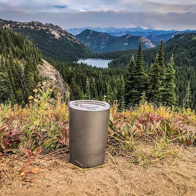 Titanium Ultralight 400ml/14 fl oz Double Wall Coffee Cup With Titanium Straw & Drawstring Case