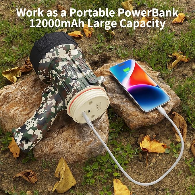 BUYSIGHT Rechargeable Spotlight Flashlight,1000,000 lumens Hand held Spotlight Waterproof Flashlight Hunting Lamp with red Filter (Camouflage Green)