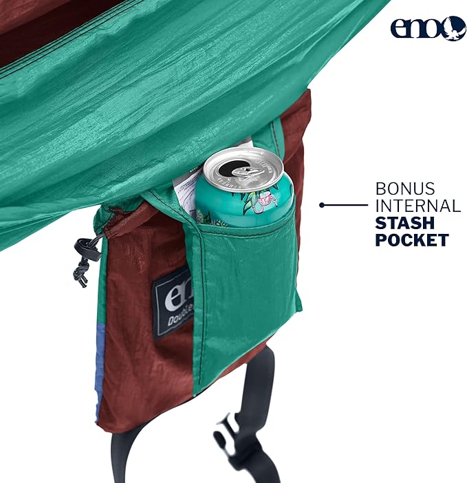 ENO DoubleNest Hammock - Lightweight, Portable, 1 to 2 Person Hammock - for Camping, Hiking, Backpacking, Travel, a Festival, or The Beach - Seaglass/Merlot/Denim