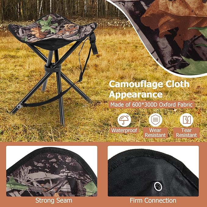 GYMAX 2 Pack Folding Stool, Portable Tripod Lightweight Hunting Stool with Shoulder Strap, Outdoor Hunting Chair Blind Chair for Fishing Camping, Hiking, Backpacking, Camouflage