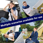 Multifunctional Neck Pillow, Soft Warm Blanket with Cozy Neck Pillow Case, Portable Blanket Set for Airplane, Camping, Car (Navy Blue)