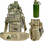 32 oz Water Bottle with Sleeve - Military Green Stainless Steel Metal Insulated Water Jug, Sports Bottle for Gym Hiking Camping Camo Pouch
