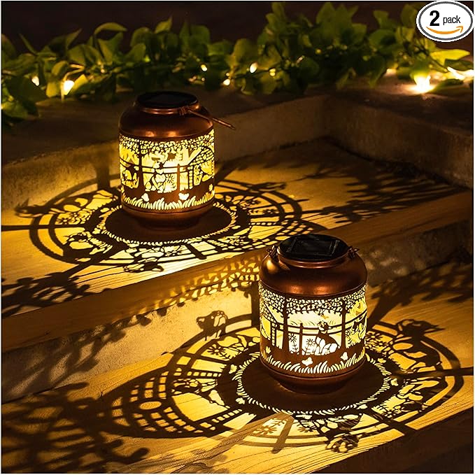 2 Pack French Bulldog Solar Lanterns Outdoor Waterproof,Hanging Solar Lights French Bulldog Gifts for Women Men Metal LED Decorative Light for Yard,Patio,Lawn,Tabletop,Pathway,Landscape,Garden Decor