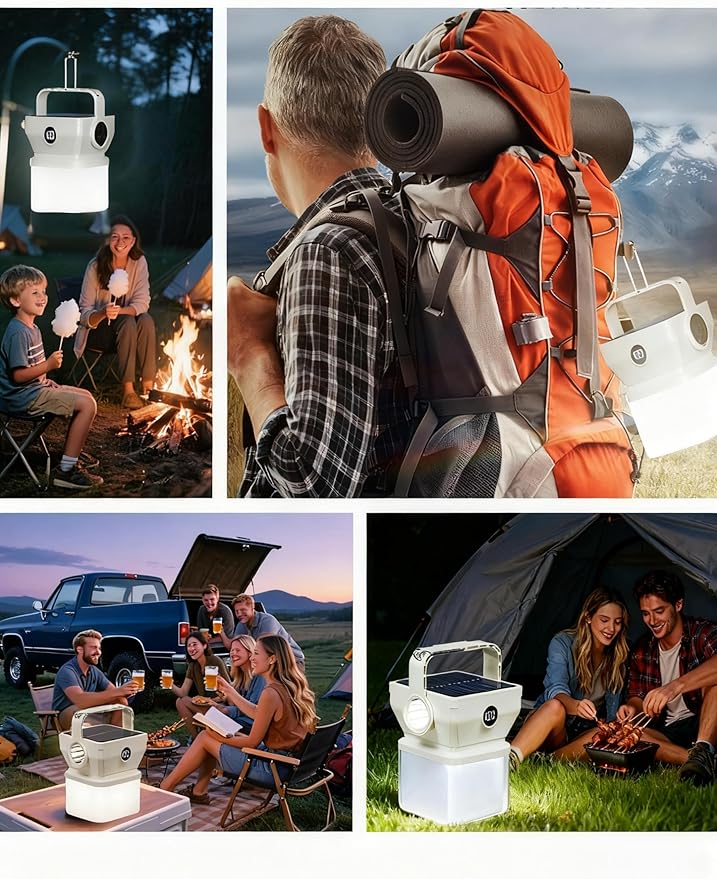 V.C Formark Camping Lantern Solar Powered Portable with Battery% Display, 1000LM Bright, USB-C/Solar Charging, for Outdoor Emergency, Hiking, Power Outage