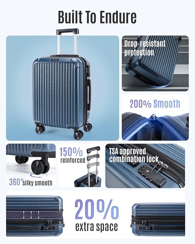 LIGHT FLIGHT Carry On Luggage 22x14x9 Airline Approved, Durable Hard Shell Carry On Suitcases with Wheels, Expandable Hardside Lightweight Travel Luggage with TSA Lock, Beige and Brown