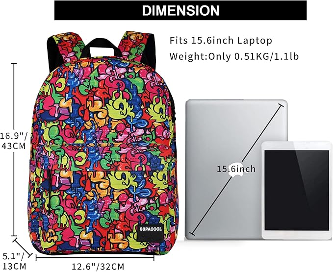 SUPACOOL Casual Laptop Backpack for Men and Women, Backpack for College, USB Charging Port, Lightweight Pack Back(Graffiti)