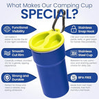bzyoo Nesting Stainless Steel Camping Cup Set with Hook – 5-in-1 Stackable Durable 9oz Campstack Cup Set for Hiking, Backpacking & Outdoor Adventures (Blue)