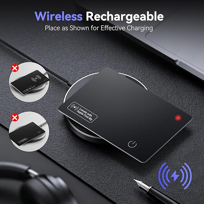Wallet Tracker Card Air-Tag - Work with Apple Find My (iOS only), 0.07in Slim Tracking Card, IP68 Waterproof Bluetooth Tracker Finder, Apple MFi Certified, Item Locator for Luggage, Passports, Purse