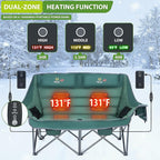 Nice C Heated Camping Chair with Battery, Heated Double Camping Couch, Oversized Thick Padded Loveseat, Heated Camping Chair for Adults, with Cooler Bag, Bottle Opener, Power Bank (Green)