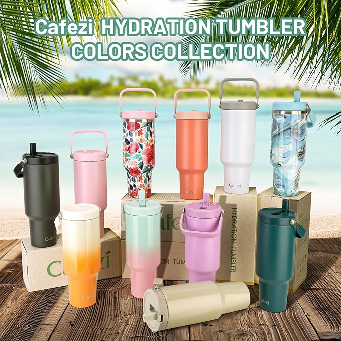 40 oz Tumbler with Handle and Straw, Vacuum Insulated Tumblers with Flip Straw and Top Handle, Reusable Insulated Cup for Home, Outdoors, Leakproof, Fits in Cup Holder, Cold for 30 Hours