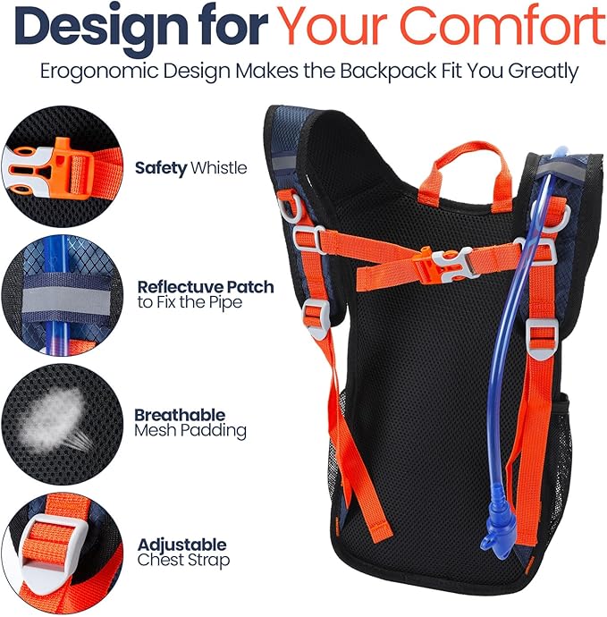 Kids Hydration Backpack with 1.5L Water Bladder Hiking Backpack Lightweight for Boys or Girls Children Biking Climbing Running Cycling