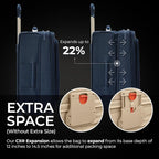 Briggs & Riley 26" Medium Expandable Spinner - Checked Luggage for Travel, Suitcases with Wheels, Softside Rolling Bag for Men & Women, Self-Repairing Zipper - Baseline Collection, Navy