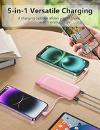 Portable Charger Power Bank with Built-in Cable & AC Plug, 10000mAh Fast USB-C Charger, Slim Mini Battery for iPhone 16/15/14/13/Pro/Max & All USB-C Devices