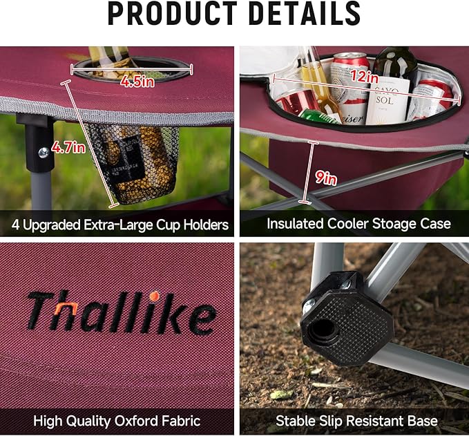 Portable Lightweight Folding Camping Table - Collapsible Foldable Picnic Camp Table with Cooler 4 Enlarged Upgraded Cup Holders and Carry Bag for Tailgating Beach BBQ RV Hiking Party Travel