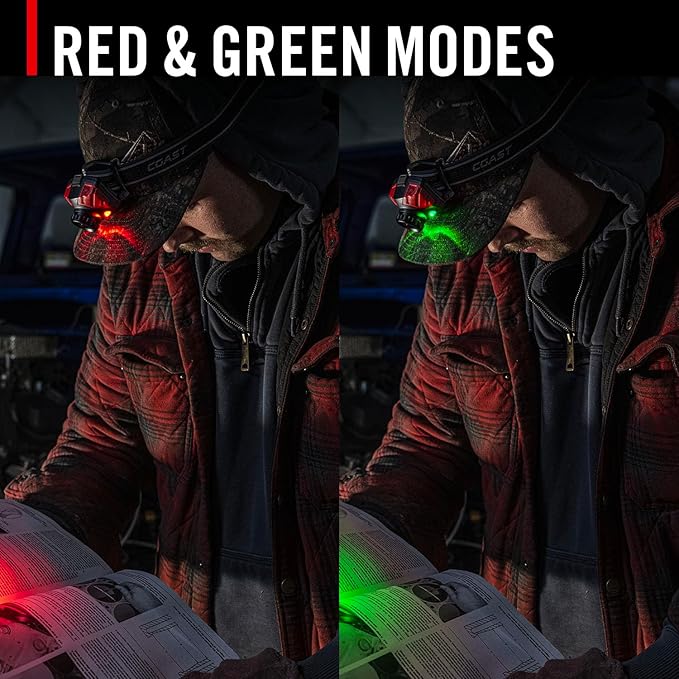 Coast® FL85R 1000 Lumen Tri-Color (White/Red/Green) Focusing Rechargeable LED Headlamp, Built-in Rechargeable Battery