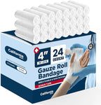 California Basics 24-Pack Gauze Bandage Roll with Tape, 4 Inches x 4 Yards - Soft, Stretchable & Breathable Wrap for Wound Care, First Aid & Medical Supplies - White