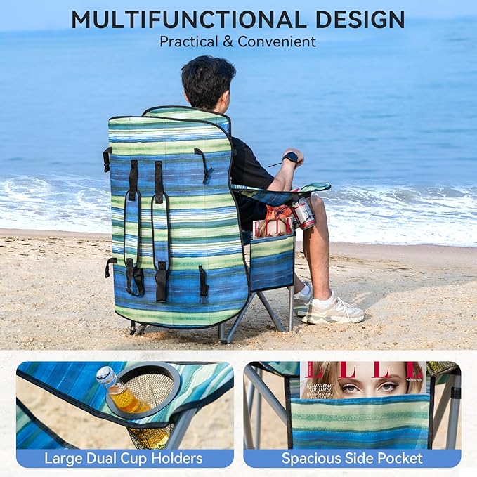 Folding Camping Chair with Reinforced Shade Canopy Comfortable Wide Seat with Cup Holder and Side Pocket Portable Outdoor Chair for Beach Fishing Sports Lawn Supports 350 LBS