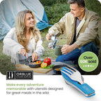 Orblue 4-in-1 Camping Eating Utensils, 2-Pack - Portable Spoon, Fork, Knife & Bottle Opener Combo Set - Stainless Steel Flatware with Detachable Fork - Travel, Backpacking Cutlery Multitool, Blue