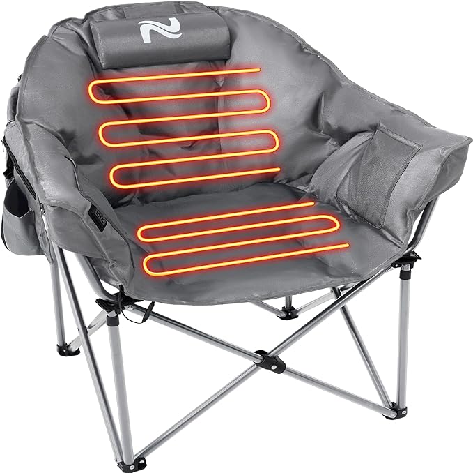 Slsy Heated Camping Chair Oversized, Outdoor Portable Heated Folding Chair, Heavy Duty 500 lbs Support, Padded Seat for Outdoor Sports, Camping, Patio, and Picnics
