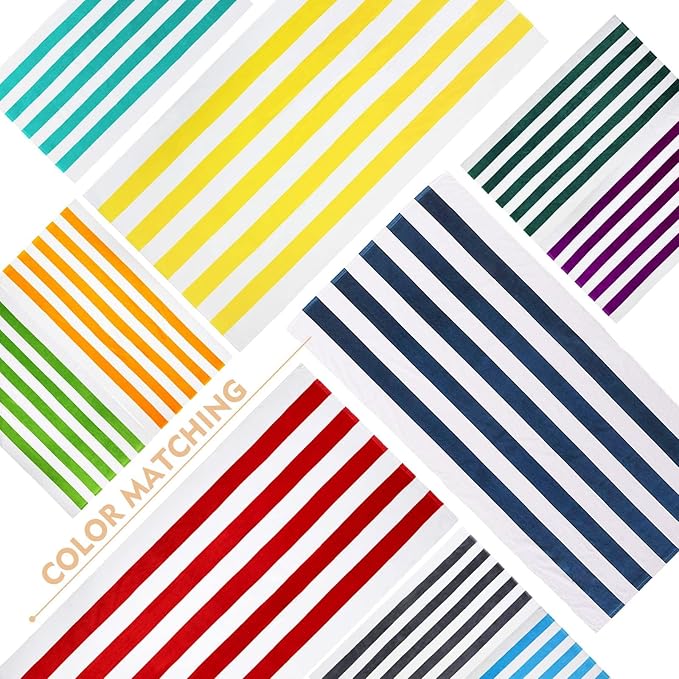 Exclusivo Mezcla 4 Pack Cotton Oversized 35x70 Inches Soft Cabana Stripe Thick Beach Towel, Super Absorbent Travel Bath Pool Towel (Forest Green)