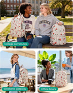 BAGSMAT Womens Backpack Small Travel Laptop Backpack for Women, Quilted College Laptop Bookbag, Work Back Pack for Women, Cute Computer Water-Resistant Casual Daypack,Strawberry Print