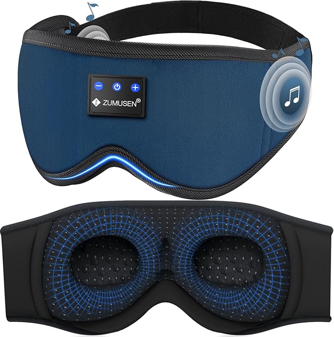 ZUMUSEN Bluetooth Sleep Headphones, 3D Wireless Music Eye Mask with Ultra-Thin Stereo Speakers, Adjustable Sleep Mask for Side Sleepers, Perfect for Travel, Meditation, Relaxation