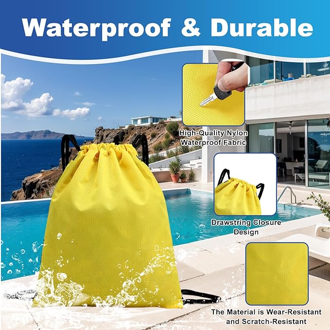 5-Pack Waterproof Drawstring Backpacks, Soccer-Texture Oxford Fabric, 16.9" × 13.8", Lightweight 0.20 lb Each, No Eyelets, Gym & Marathon Gear Sacks(Yellow)