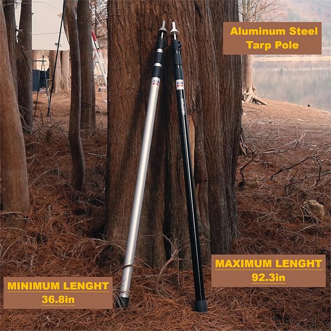 HIKEMAN Tent Poles Camping Poles for Tarp Awning Canopy Porch Sun Sails Tarpaulin Headroom Aluminium Adjustable Telescoping