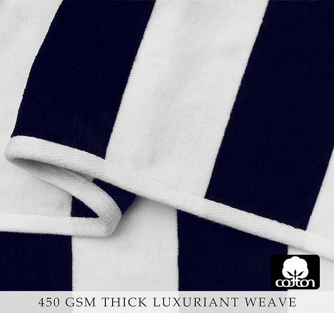 COTTON CRAFT Hooded Beach Towel - Oversized XXL 35x84 Towel with Hood for Adults - The Big Kahuna 7 Foot Beach Blanket Towel - Big & Tall Soft 100% Cotton Velour - Pool Bath Wrap - Cabana Stripe Navy
