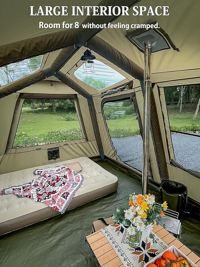MC TOMOUNT 6/8/10 Person Large Family Camping Tent, Inflatable Tent for Camping with 2 Doors 4 Windows 2 Skylights, Double Layer Waterproof Glamping Blow Up Tent for Outdoor Camping Picnic Party