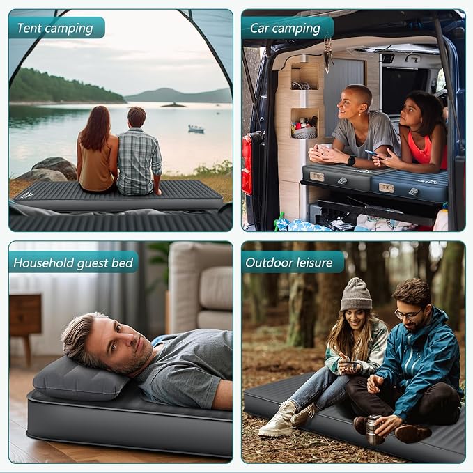 Self Inflating Sleeping Pad with Electric Pump, 4" Ultra-Thick Memory Foam Camping Pad with Pillow, 9.5 R-Value Insulated Camping Mattress, Grey