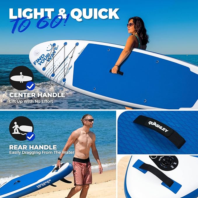 Quashley Inflatable Stand Up Paddle Board,10-11ft Inflatable Paddleboards 32/34 Inch Wide,All Around SUP for Beginners with Lightweight Paddle,Hand Pump,Backpack,Leash,Durable & Portable iSUP Board