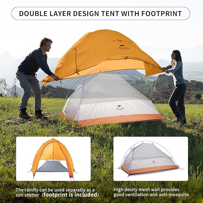 Naturehike Cloud-Up 1 Person Tent, Lightweight Backpacking Tents for One Man, Waterproof Ultralight One Person Tent for Camping Hiking Backpacking