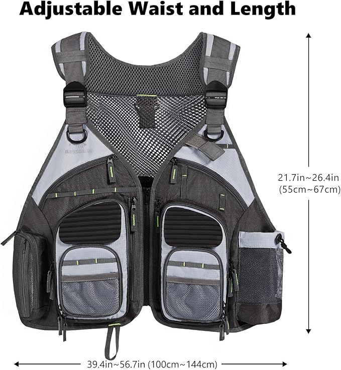 BASSDASH Strap Fishing Vest Adjustable for Men and Women, for Fly Bass Fishing and Outdoor Activities