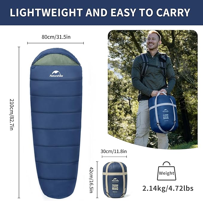 Naturehike Sleeping Bags for Adults, 23/39℉ Mummy Backpacking Sleeping Bag, 0 Degree Lightweight Sleeping Bag Warm for Camping, Hiking