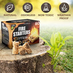 Fire Starter - Natural Pine Fire Starters for Fireplace, Campfires, Grill, Wood & Pellet Stove, Chimney, Fire Pit, BBQ, Smoker - 60 Pack w/10 Min Burning Time - All Weather & Odorless Firestarter