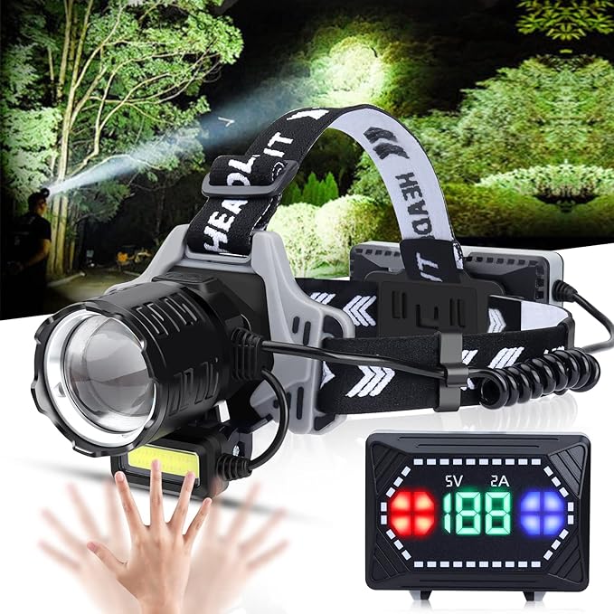 Bud K Rechargeable LED Headlamp, 1200 Lumens Super Bright Headlamp Flashlight with Motion Sensor, 8 Modes, 135°Adjustable, IPX7 Waterproof Head Lamp for Camping, Running, Climbing, Hiking