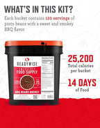 ReadyWise Emergency Food Supply - 120 Servings BBQ Beans Bucket, Freeze Dried Protein Meals, Camping Essentials, Ready to Eat, Survival Disaster Prepping Supplies, up to 25 Year Shelf Life