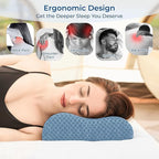 Travel Pillow Memory Foam Pillows, Ergonomic Wave Cervical Neck Pillow for Neck Pain Relief, Compressible Medium Firm Side Sleeper Pillow, Ideal for Camping, Office, Home & Bed (Blue, L)