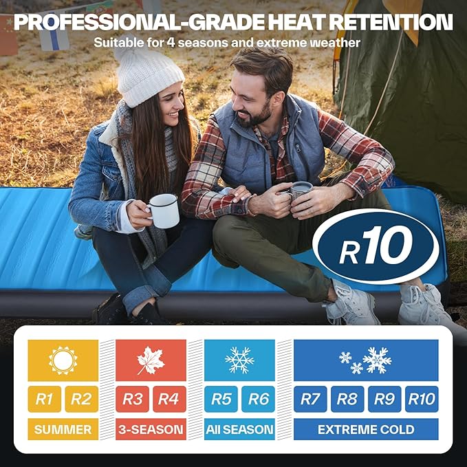 Sportneer Sleeping Pad for Camping: 4" Ultra-Thick Air & Foam Camping Mattress with 10 R Value, 4-Season Large Size 78" x 30" Self-Inflating Sleeping Pad for Camp/Travel/Car/Tent, Easy to Inflate