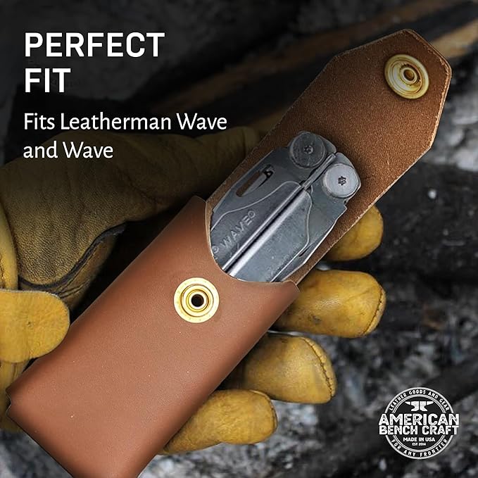 Leather Multitool Sheath Compatible with Leatherman Wave & Wave+ | Ultra Durable Full Grain Leather Tool Holder, Multi Tool Holster, Solid Brass Rivets - Belt Accessories for Men - Tan