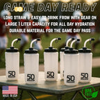 50 Strong 1 Liter BPA-Free Plastic Round Sports Water Bottle with Straw - 6 Pack