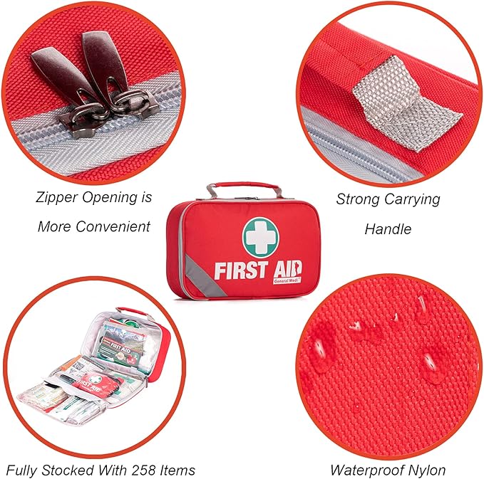 General Medi 2-in-1 First Aid Kit (215 Piece Set) + 43 Piece Mini First Aid Kit -Includes Ice(Cold) Pack, Moleskin Pad and Emergency Blanket for Travel, Home, Office, Car, Workplace