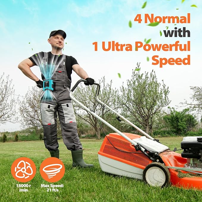 Portable Waist Fan - 14500mAh Rechargeable Battery, 67Hrs Cooling Belt Fan, 5 Powerful Speed & 360° Rotatable, Hands Free Clip On Waist With LED Light for Work Gift Camping Travel Outdoor