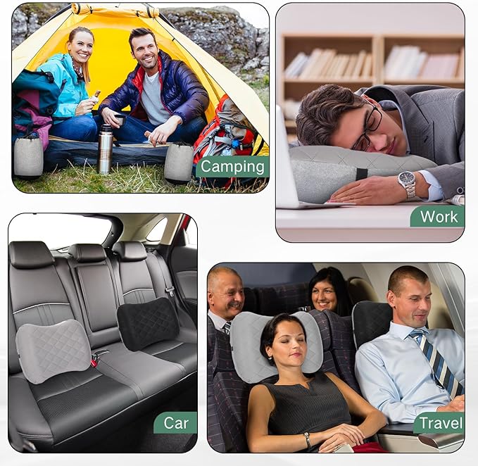 2 Pack Inflatable Travel Camping Pillow with Removable Cover Backpacking Blow up Neck Air Pillow Compressible for Lumbar Support Travel Hiking(Black,Grey)