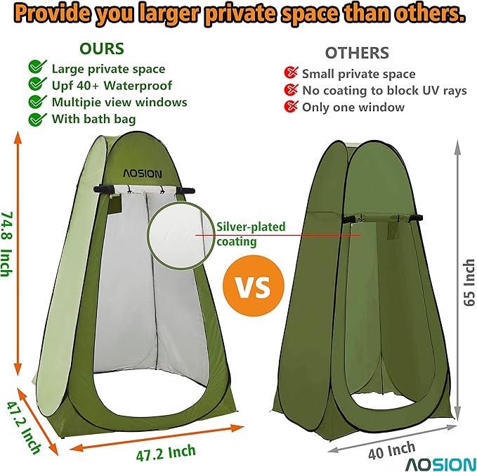 AOSION Privacy Shower Tent,Pop Up Changing Tent,Camp Bathroom Changing Dressing Room,Sun Sunshade Canopy Outdoor Rain Shelter for Camping Hiking Beach Picnic Fishing. (Green)