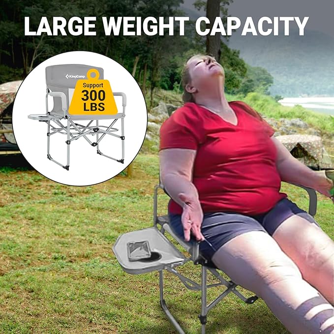 KingCamp XXL Oversized Directors Chair with Side Table, Heavy Duty Camping Chairs 600lbs with Cooler Bag, Portable Folding Camp Chair with Wide Seat for Camping Hiking Fishing Lawn Outdoor and Sports