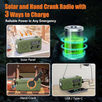 Emergency Radio Hand Crank Solar, 5000mAh/18500mWh Emergency Weather Radio, Hand Crank Solar Radios with NOAA/AM/FM, Cell Phone Charger, Headphone Jack, Flashlight for Indoor Outdoor