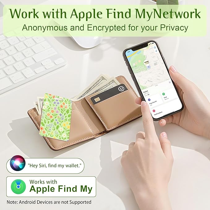 Wallet Tracker Card (iOS Only), Rechargeable Bluetooth Smart Tracking for Apple Find My Compatible Anti Tracker for Men Women Slim Item Locator for Purse Passport Key Luggage Tag (1Pcs/Green FLR)